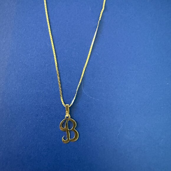 14K Yellow Gold Letter "B" Initial Pendant WITH Chain Necklace 18" - Picture 4 of 7